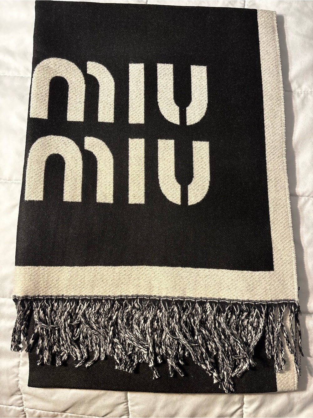 Brand New FASHION Black & Ivory Logo Scarf